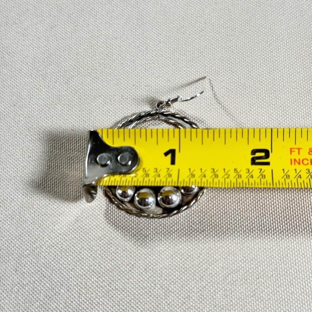 Vintage Taxco Mexico 925 Sterling Silver Beaded Hoop Drop Earrings Boho **READ** - Picture 8 of 16